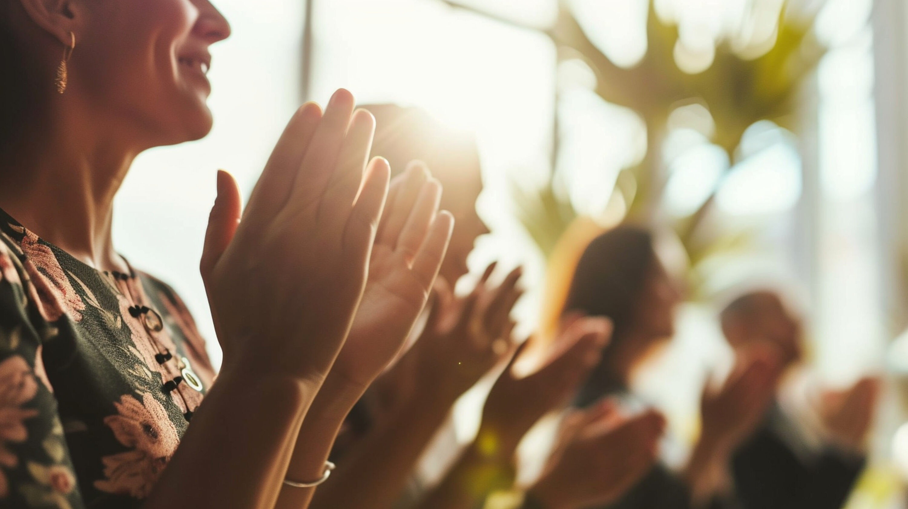 A team clapping for a colleague receiving an award, Team, blurred background, with copy space