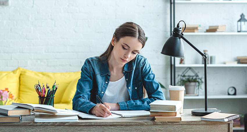 A female law student studies for the bar exam